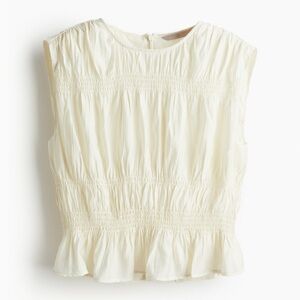 H&M Off-White Textured Sleeveless Blouse Cream Smocked Top